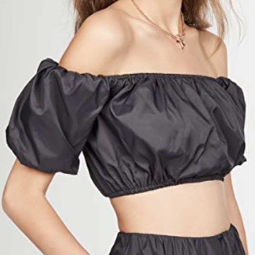 STAUD Cropped Off-the-shoulder Shell Top In Black